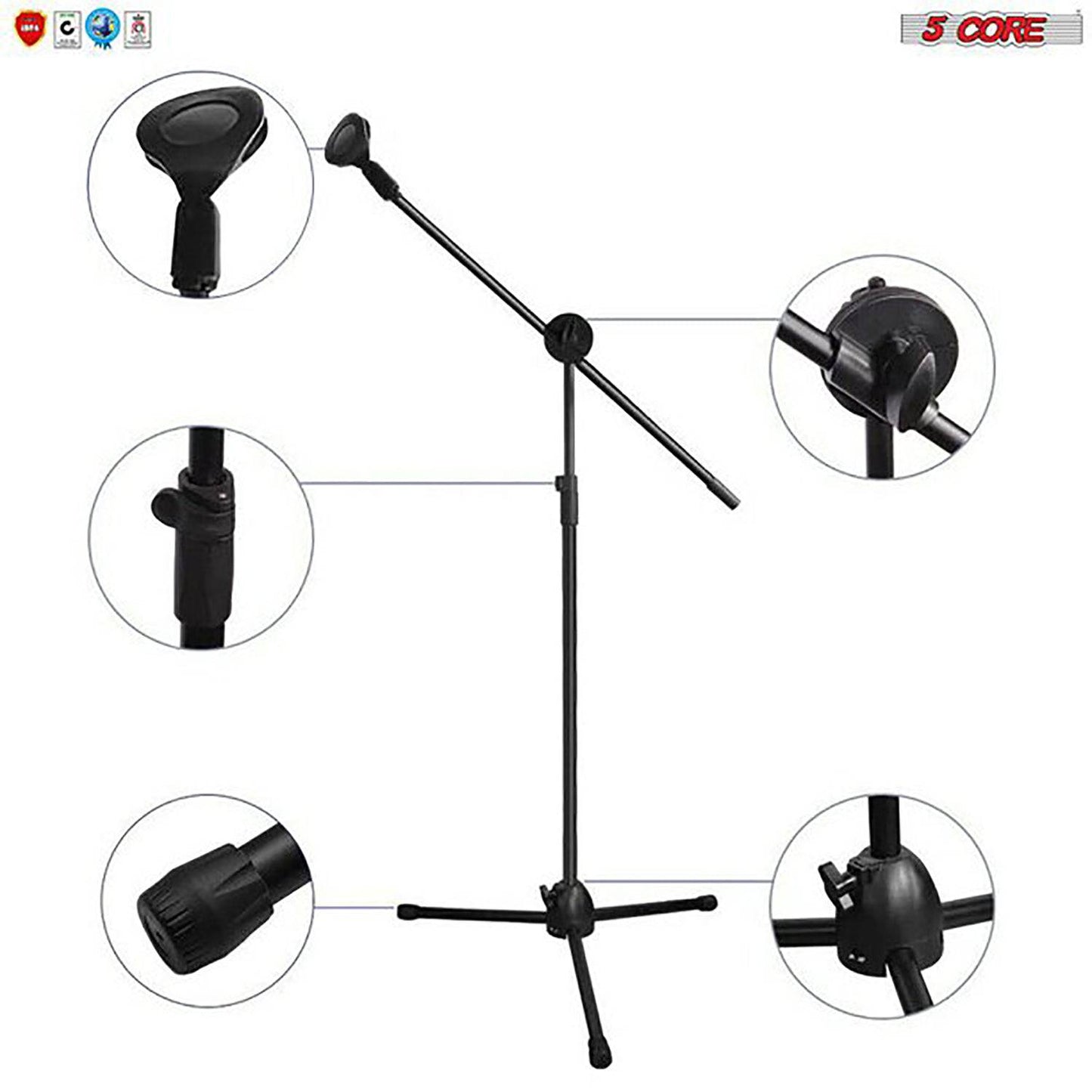 5 Core Dual Microphone Stand, Foldable Tripod Boom Stand On-Stage