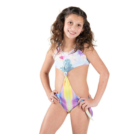 Rainbow Palm Tree - Trikini Knot - Kids Swimwear