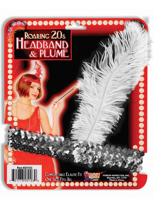 Forum Novelties Costumes 273554 Silver with Black Feathers Flapper Hea
