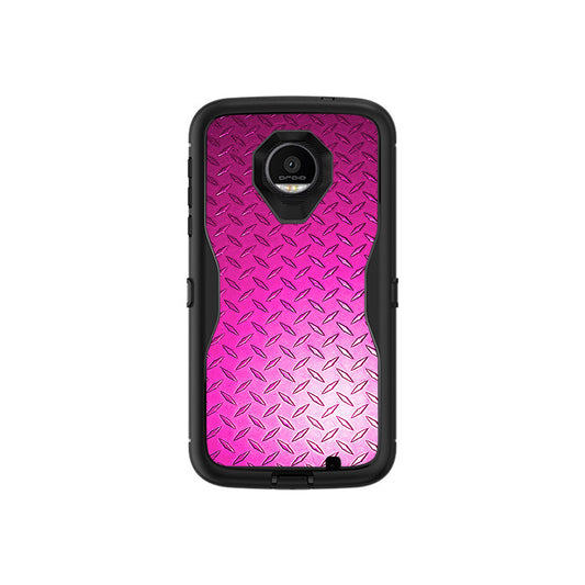 MightySkins MOZDED-Pink Diamond Plate Skin for Otterbox Moto Z Force D