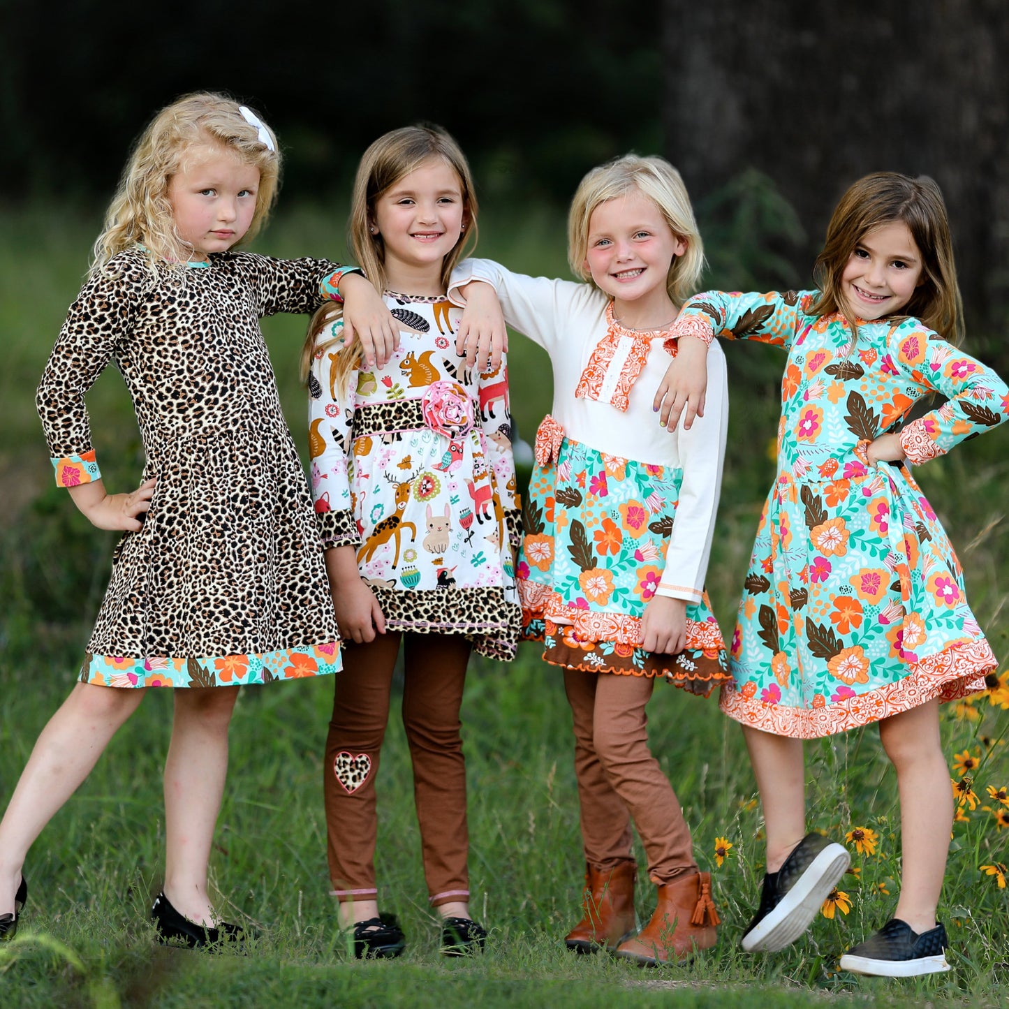 AnnLoren Big Little Girls Boutique Fall Forest Fox and Friends Dress &