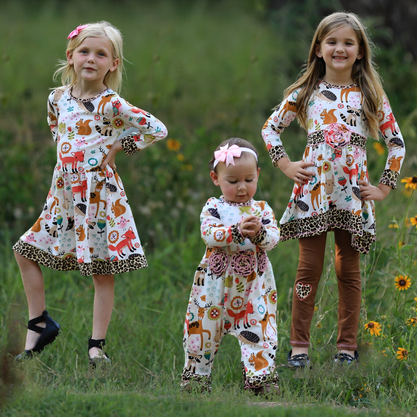 AnnLoren Big Little Girls Boutique Fall Forest Fox and Friends Dress &
