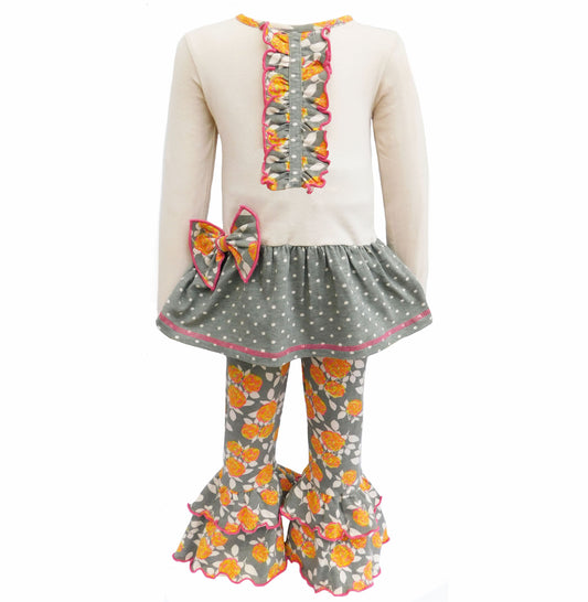 AnnLoren Girls Boutique Fall Autumn Floral Tuxedo & Polka Dots Dress
