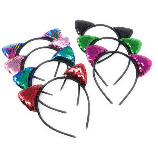 Cat Ear Flip Sequins Headband, Girls Headband, Back to School Hair